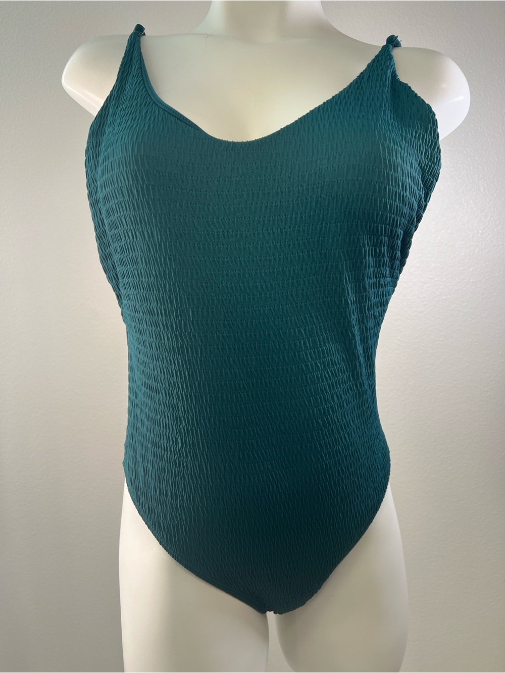 aerie Teal Crinckle Textured Scoop Back One-Piece Swimsuit MEDIUM
